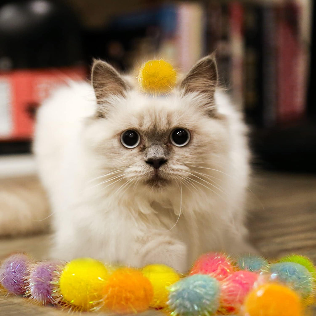 30 Pieces 1.2 inches Sparkle Pom Pom Balls for Cat - Interactive Glitter Balls, Multicolor, Best as Kitten Play Toys