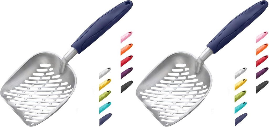 Cat Litter Scoop, Aluminum Alloy Sifter, Kitty Metal Scooper, Deep Shovel with Diagonal Sifting Hole, Long Handle, Kitte