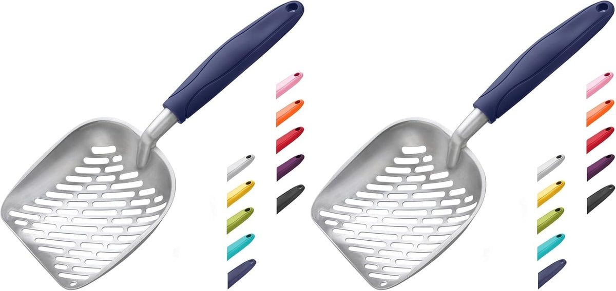 Cat Litter Scoop, Aluminum Alloy Sifter, Kitty Metal Scooper, Deep Shovel with Diagonal Sifting Hole, Long Handle, Kitte