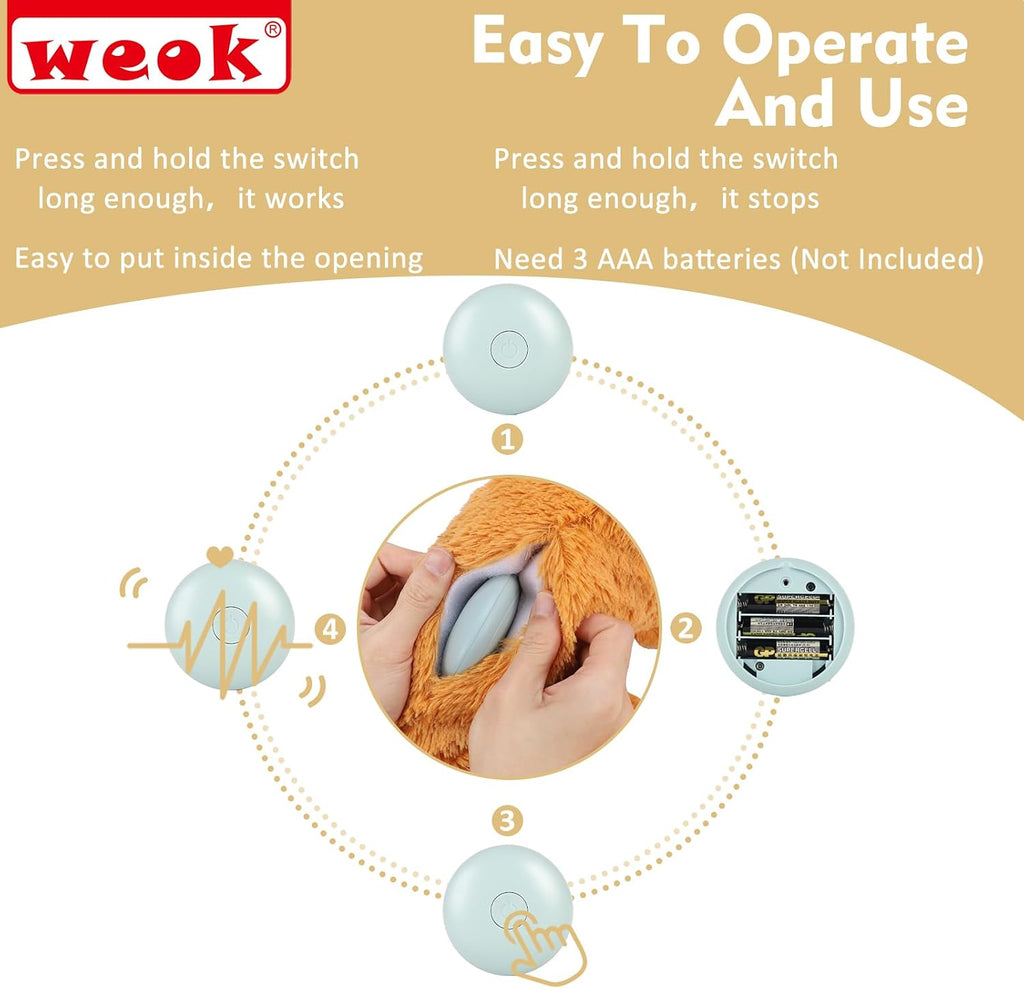 WEOK Heartbeat Puppy Toy, Comfort Cuddler Pillow, Dog Anxiety Relief Calming Aid,Heartbeat Stuffed Toy for Dogs,Puppy He