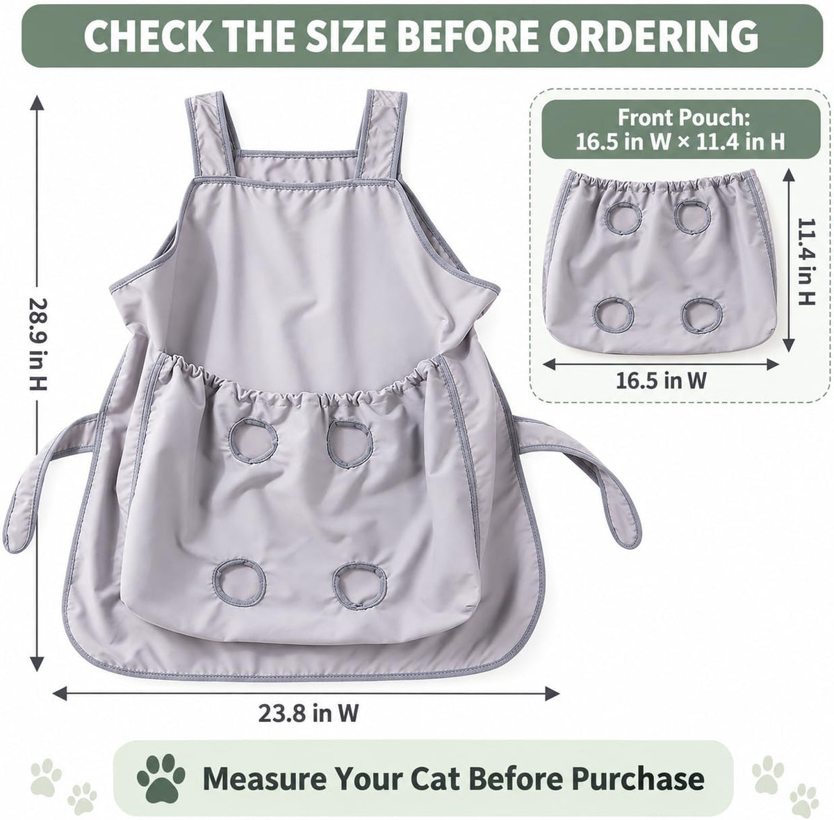 Cat Grooming Bag, Adjustable Pet Carrier Apron for Nail Trimming，Heavyweight Version