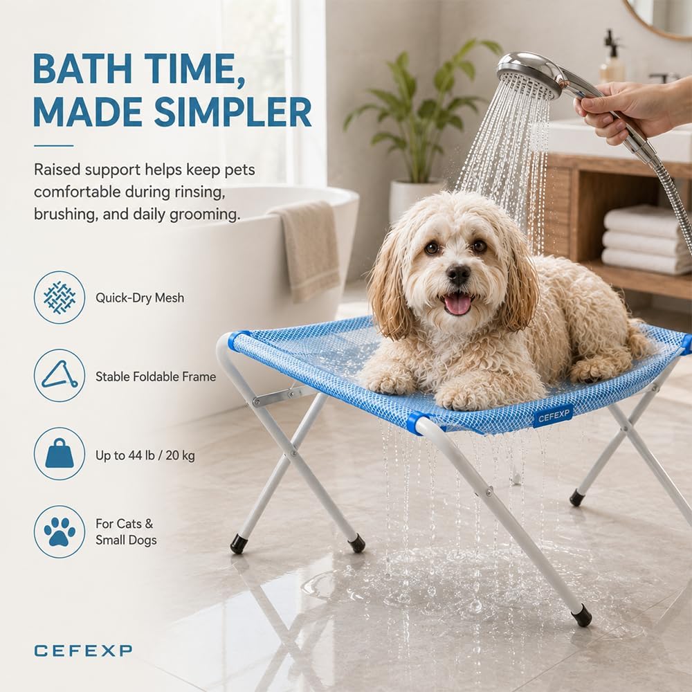 Pet Grooming Hammock Hanging Harness, Foldable Pet Bathing Stand (Blue)