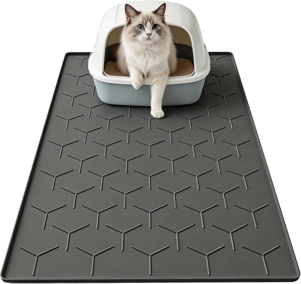 Silicone Cat Litter Mat 34×22 inch, Easy to Clean, Gray