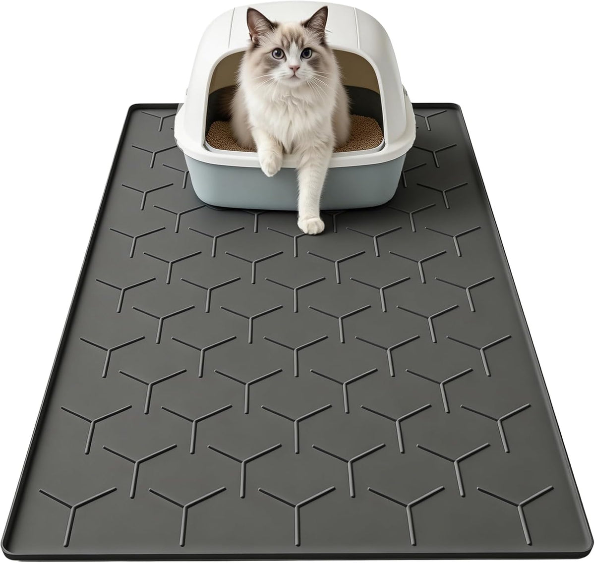 Silicone Cat Litter Mat 34×22 inch, Easy to Clean, Gray