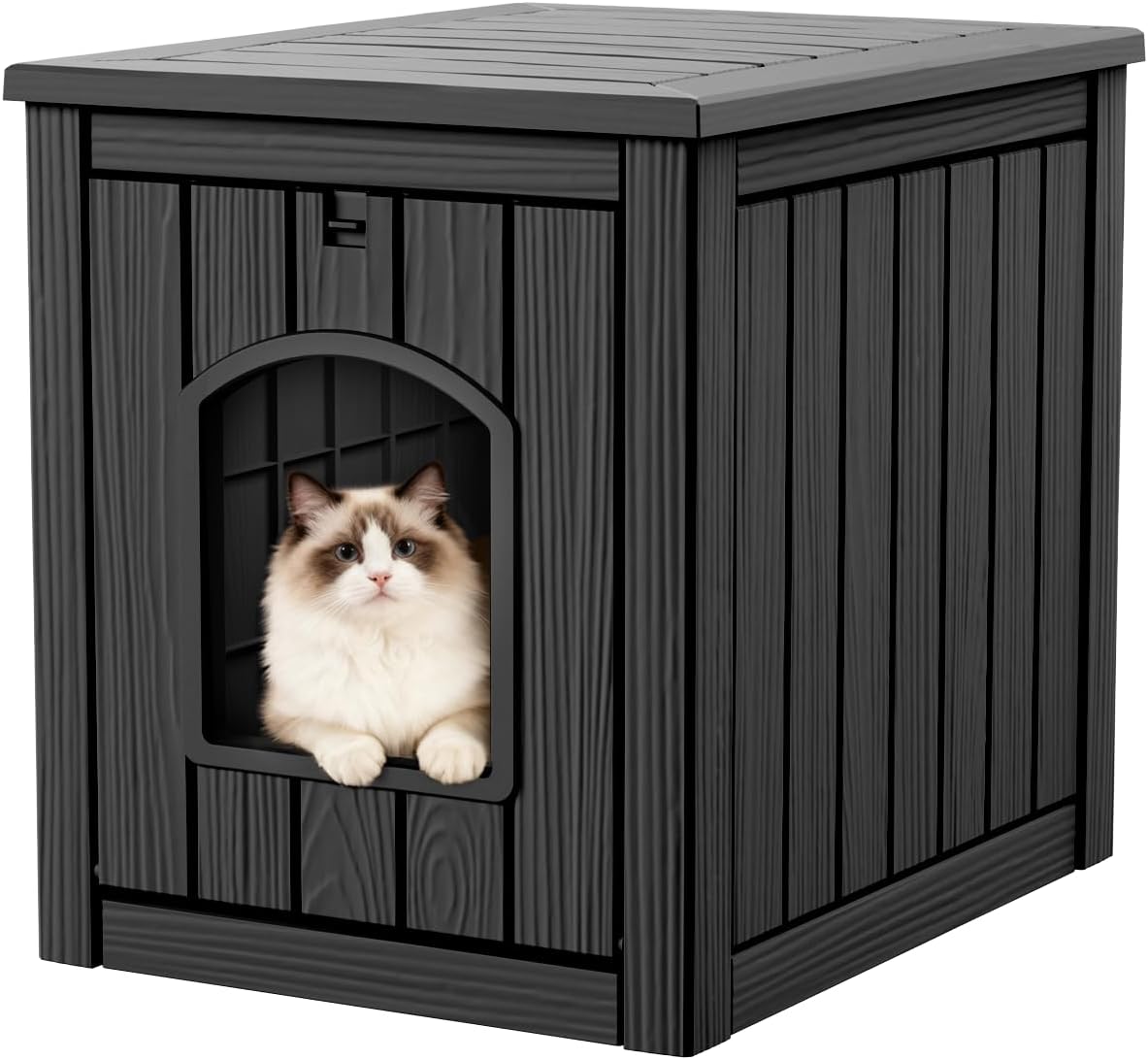 Cat House Outdoor Indoor Use, Weatherproof Cat Box Enclosure, Black