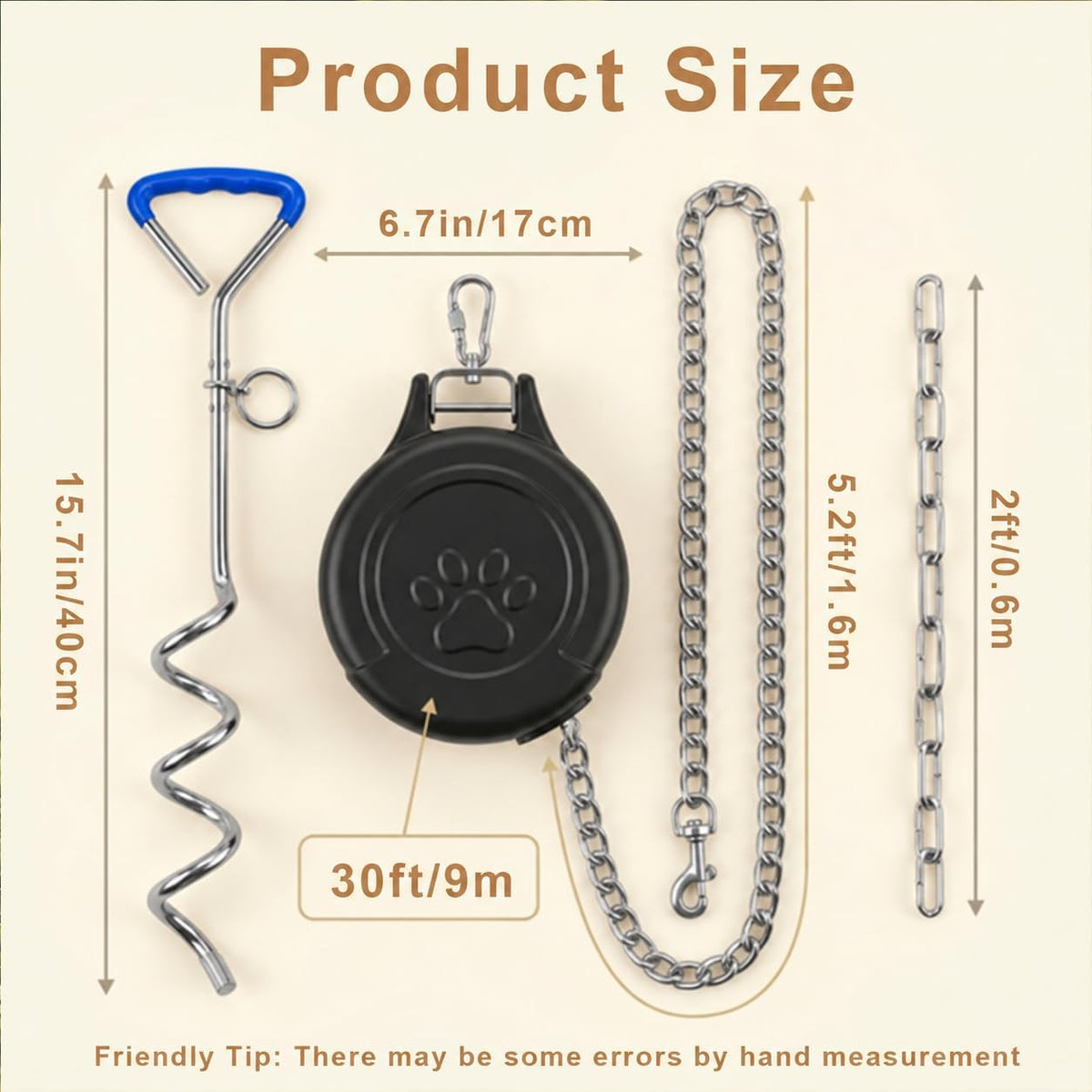 37 FT Retractable Dog Tie Out with Heavy-Duty Ground Anchor, Blue Handle