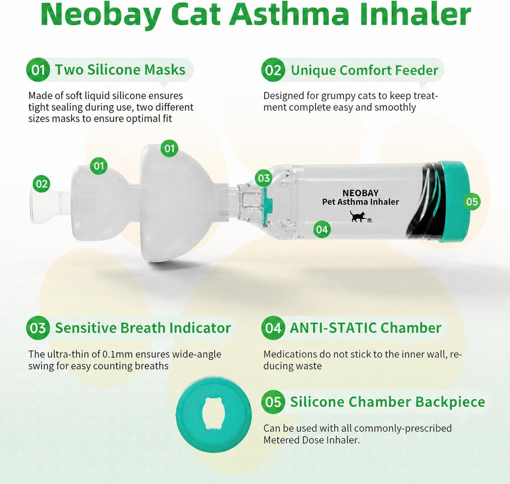 Neobay Cat Inhaler Spacer with Comfort Feeder, 2 Sets, One for Backup