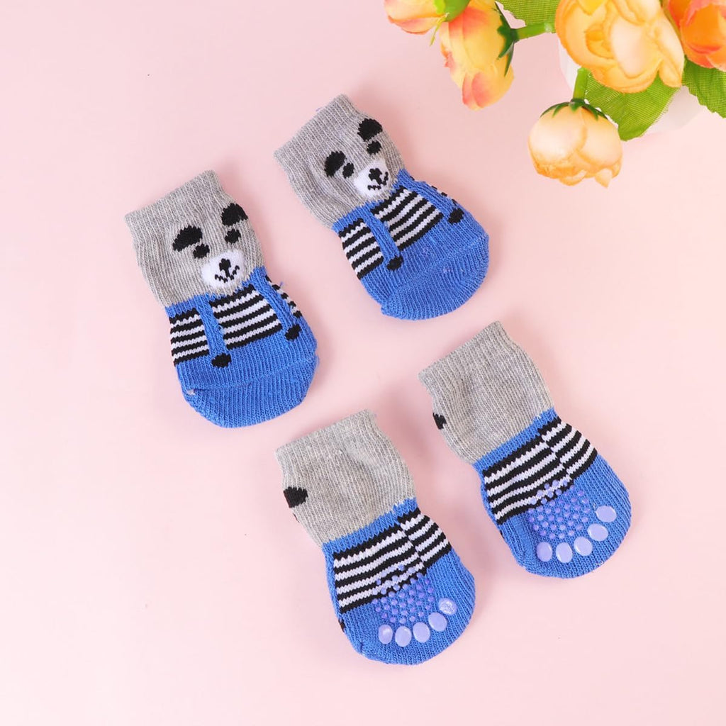 4 Pack Cotton Anti-Slip Pet Socks for Dogs, Non-Slip Ankle Paw Protectors