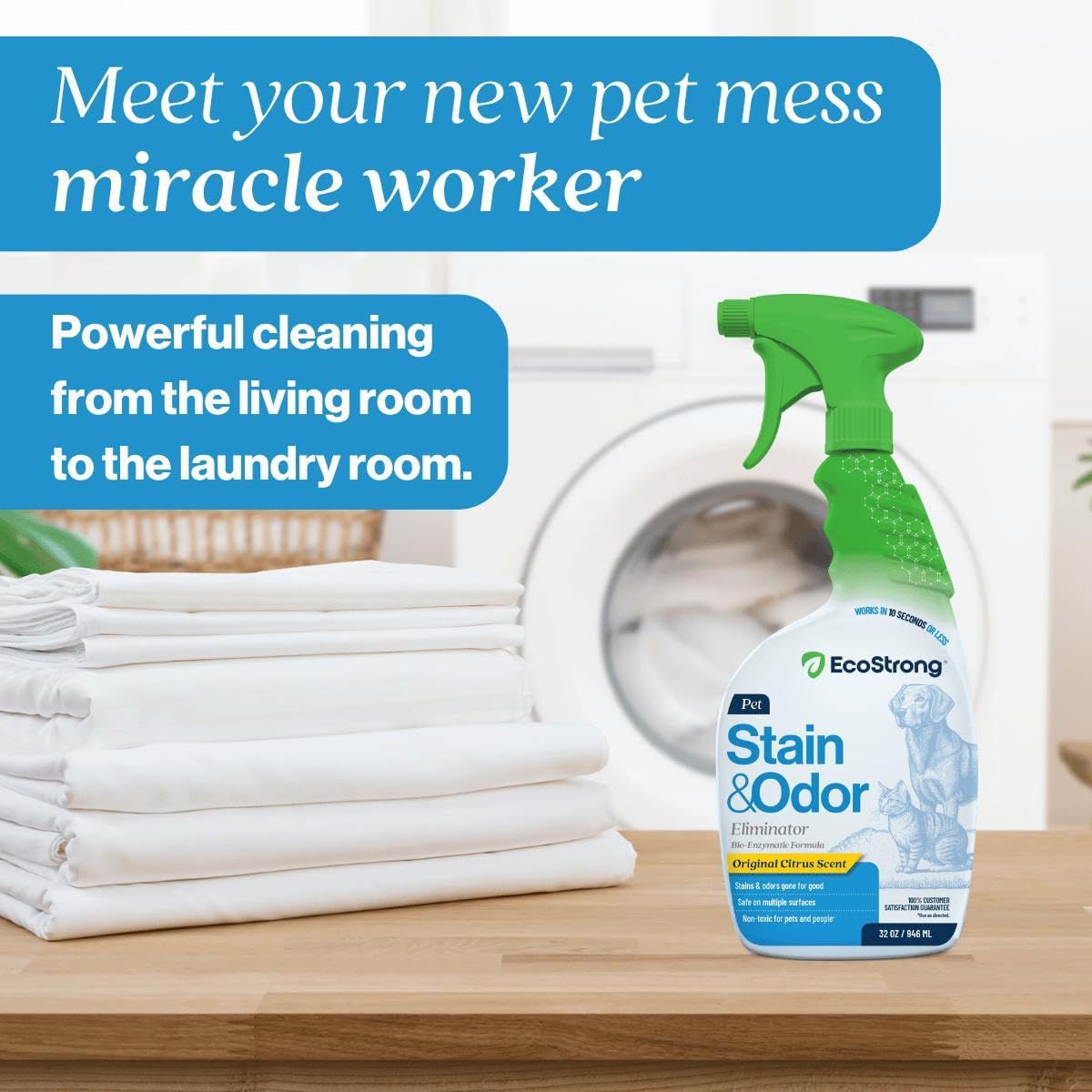 Eco Strong Pet Stain and Odor Remover - Cat Urine Enzyme Cleaner Destroyer, Urine Destroyer for Dogs, Pet Urine Enzyme C