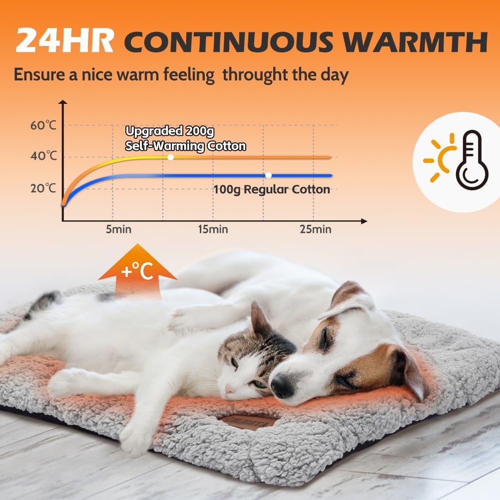 Self Warming Cat Bed Self Heating Cat Dog Mat 24 x 18 inch Soft & Fluffy Cat Bed Noiseless Thermal Pet Pad for Indoor Ou