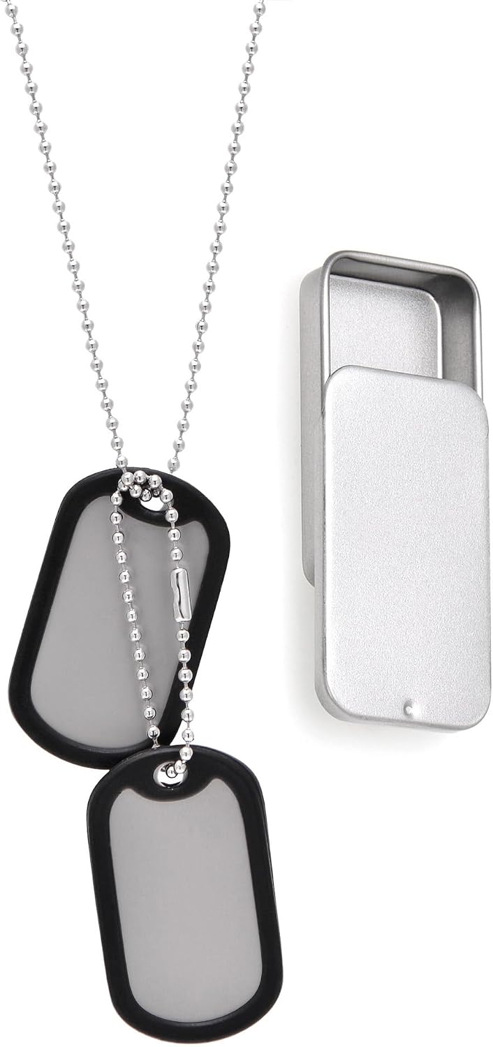 U.S. Military Dog Tags Set Complete with Chains & Black Silencers