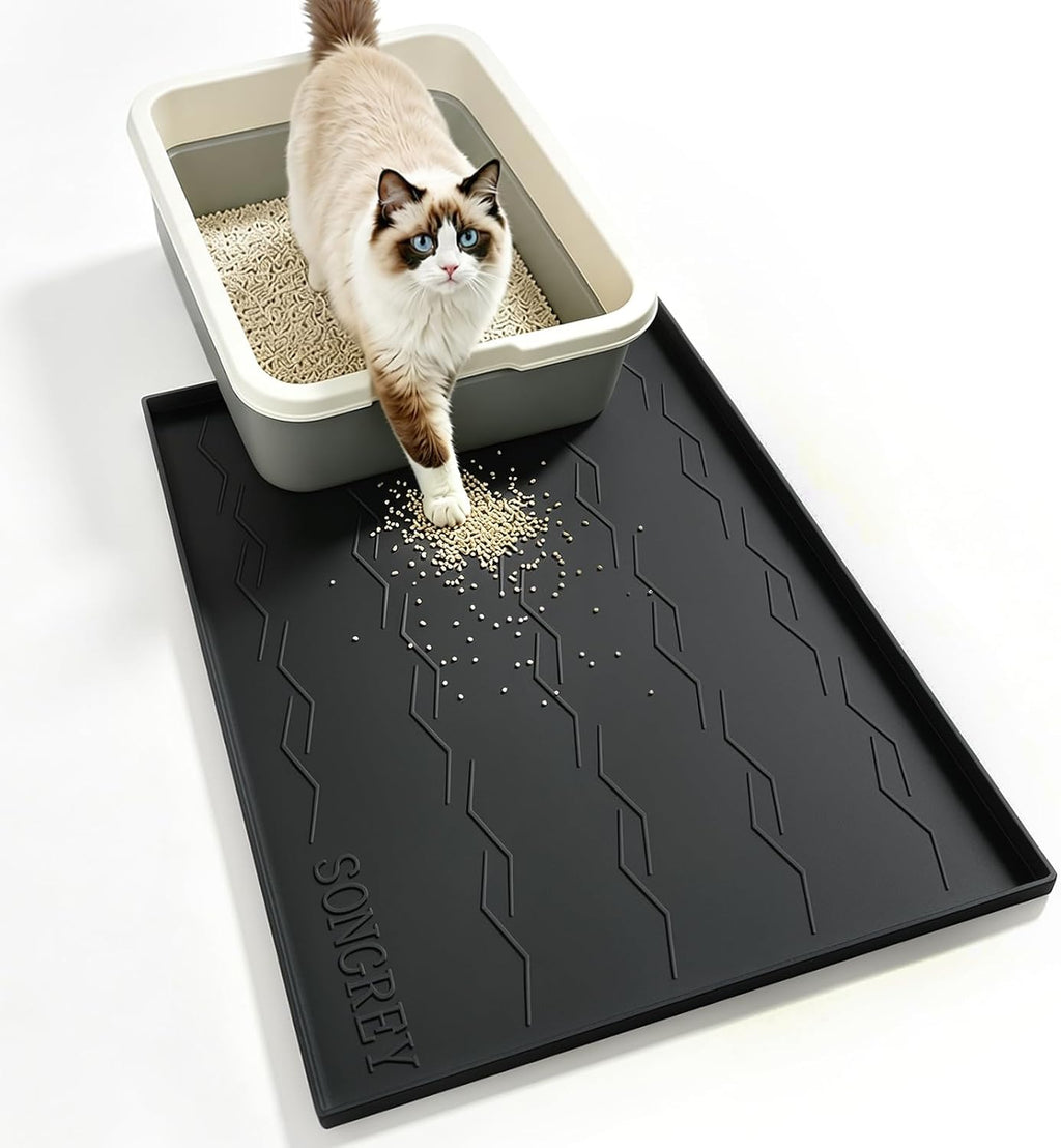 Songrey Silicone Cat Litter Mat 34" x 22", Large Litter Trapping Mat, Gray