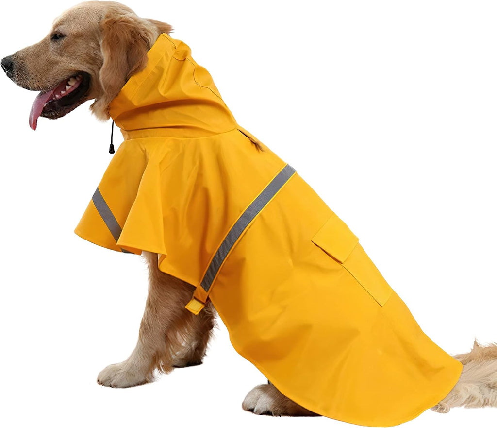 Large Dog Raincoat Adjustable Pet Water Proof Clothes Lightweight Rain Jacket Poncho Hoodies with Strip Reflective (XL, 