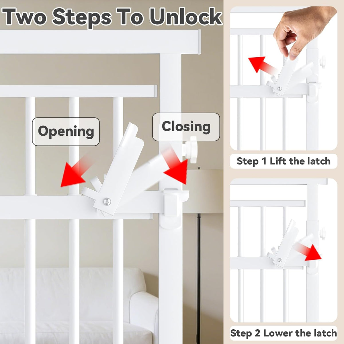 51"-87" Extra Tall Pet Gate for Cats, 29.5"-40.5" Wide Pressure Mounted No-Drilling Safety Dog Gate, Metal Walk-Thru Bar