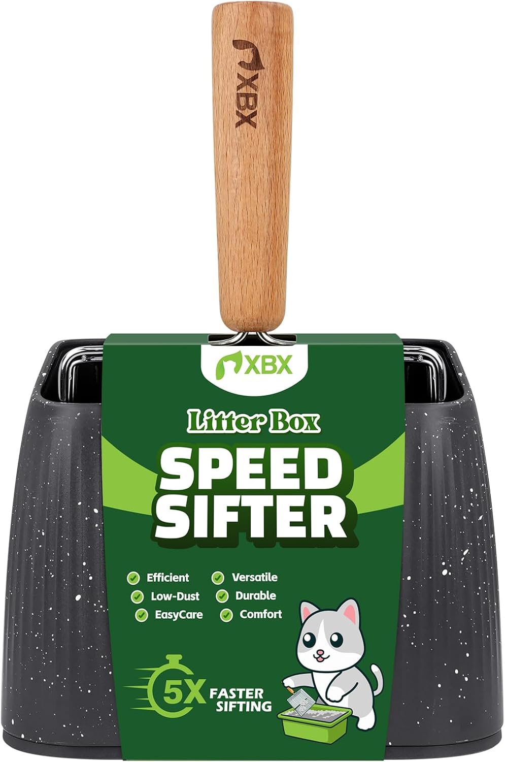 XBX Cat Litter Scoop with Holder, Heavy Duty Litter Sifter, Stainless Steel Litter Shovel, Litter Scooper with Beech Woo