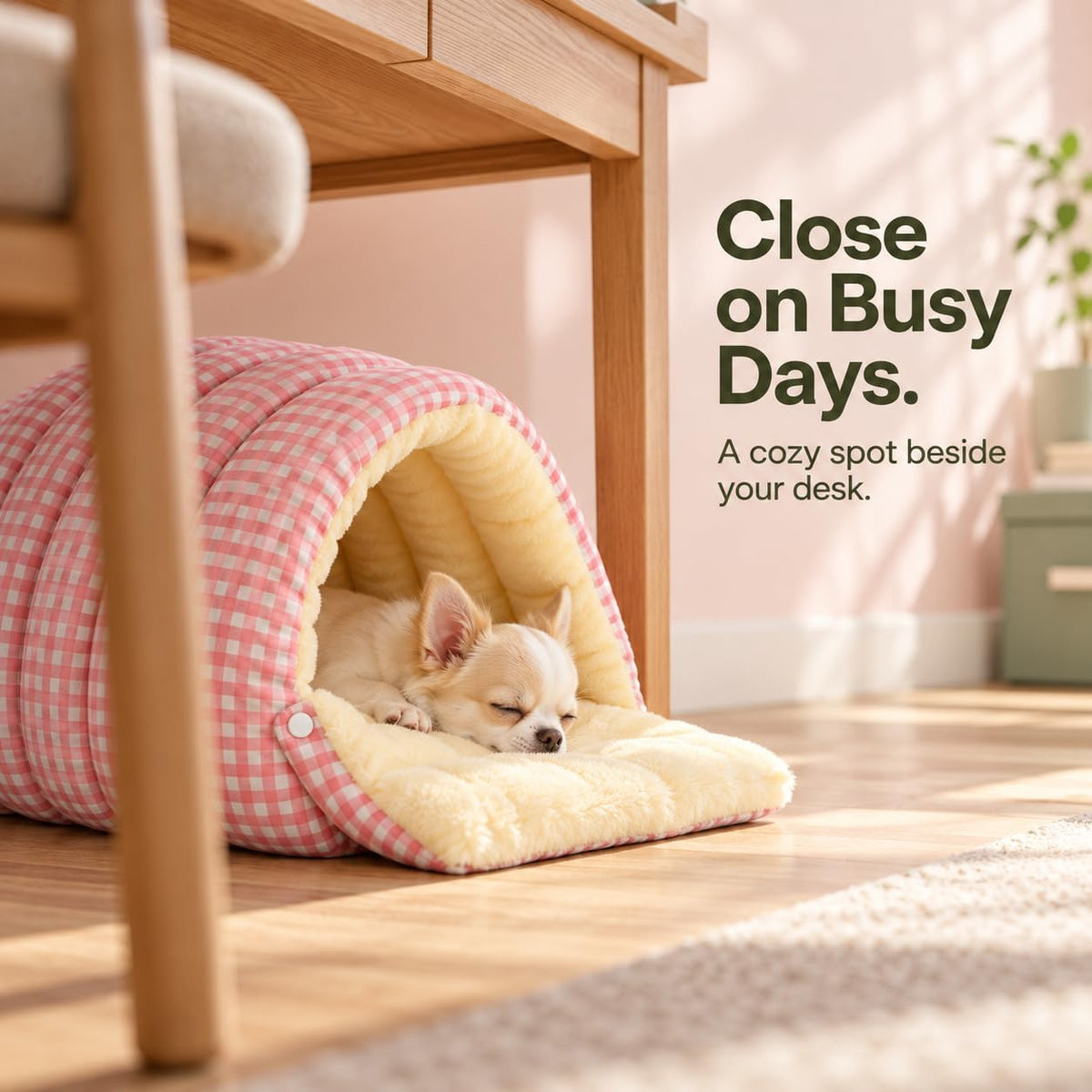 Dog Cave Bed & Cat Cave Bed,Thickened and Adjustable (Blue and White Checkered,L)