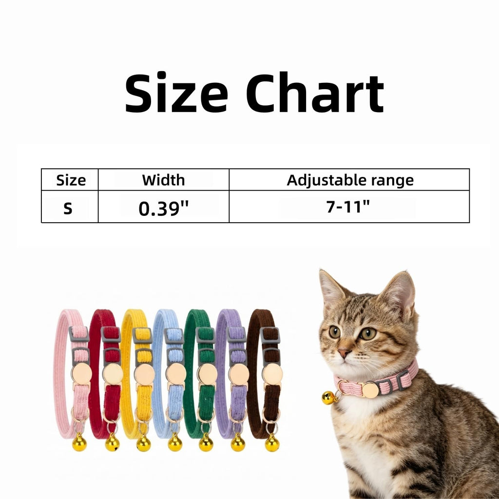 WDPAWS Soft Corduroy Cat Collar for Small to Large Cats, Adjustable 7-11 Inch, Gold Buckle & Bell (Light Blue)