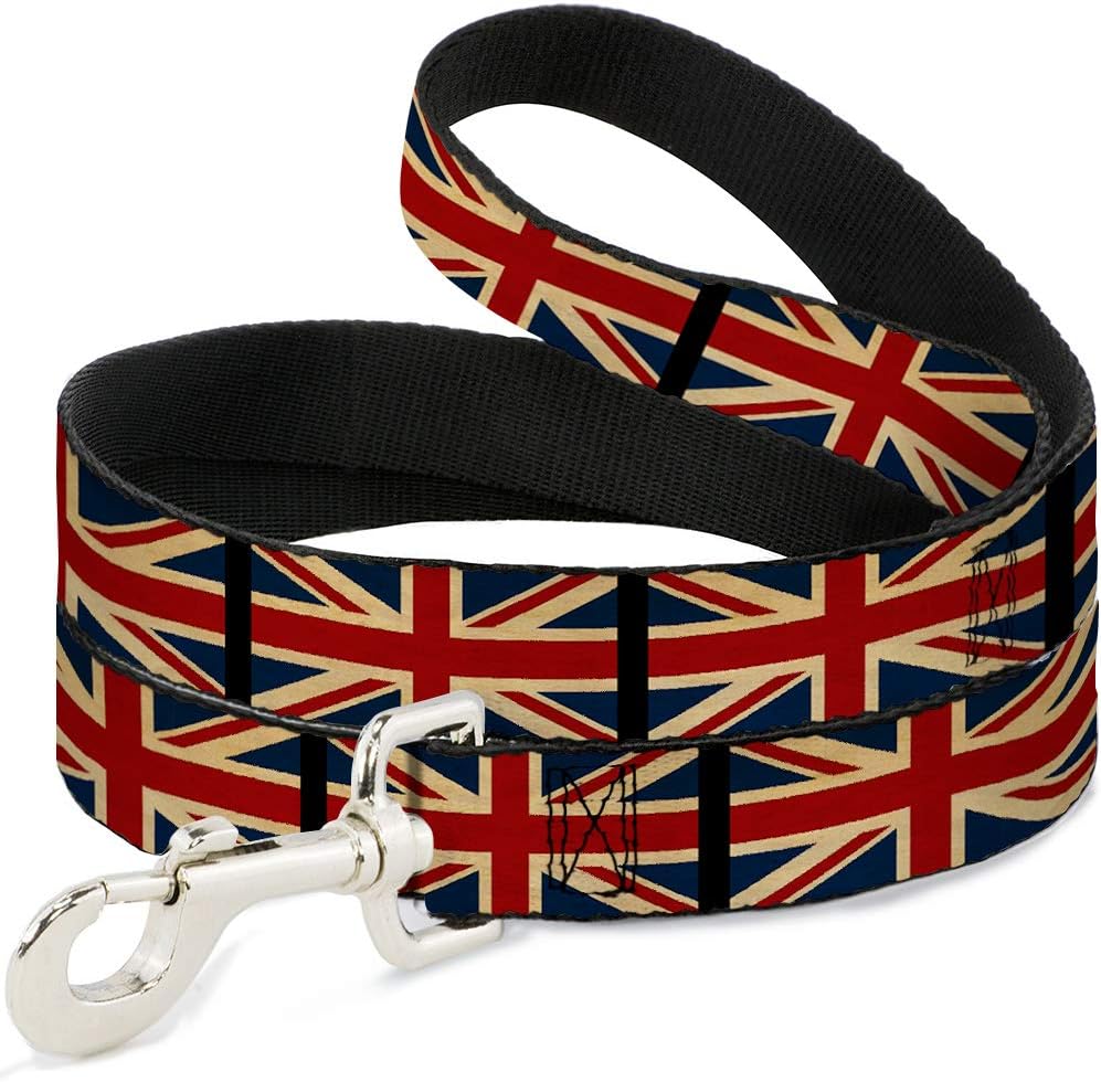 Buckle-Down Pet Leash - United Kingdom Flags Vintage Black - 6 Feet Long - 1" Wide