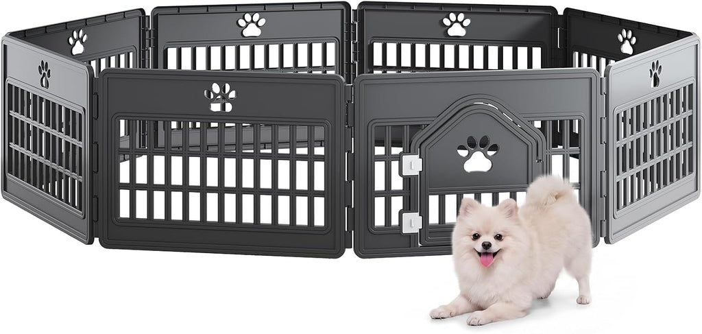 DUMOS Dog Playpen, Plastic Indoor Pet Fence for Small Dogs 4 Panels 24 Inch