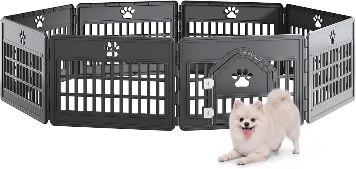 DUMOS Dog Playpen, Plastic Indoor Pet Fence for Small Dogs 4 Panels 24 Inch