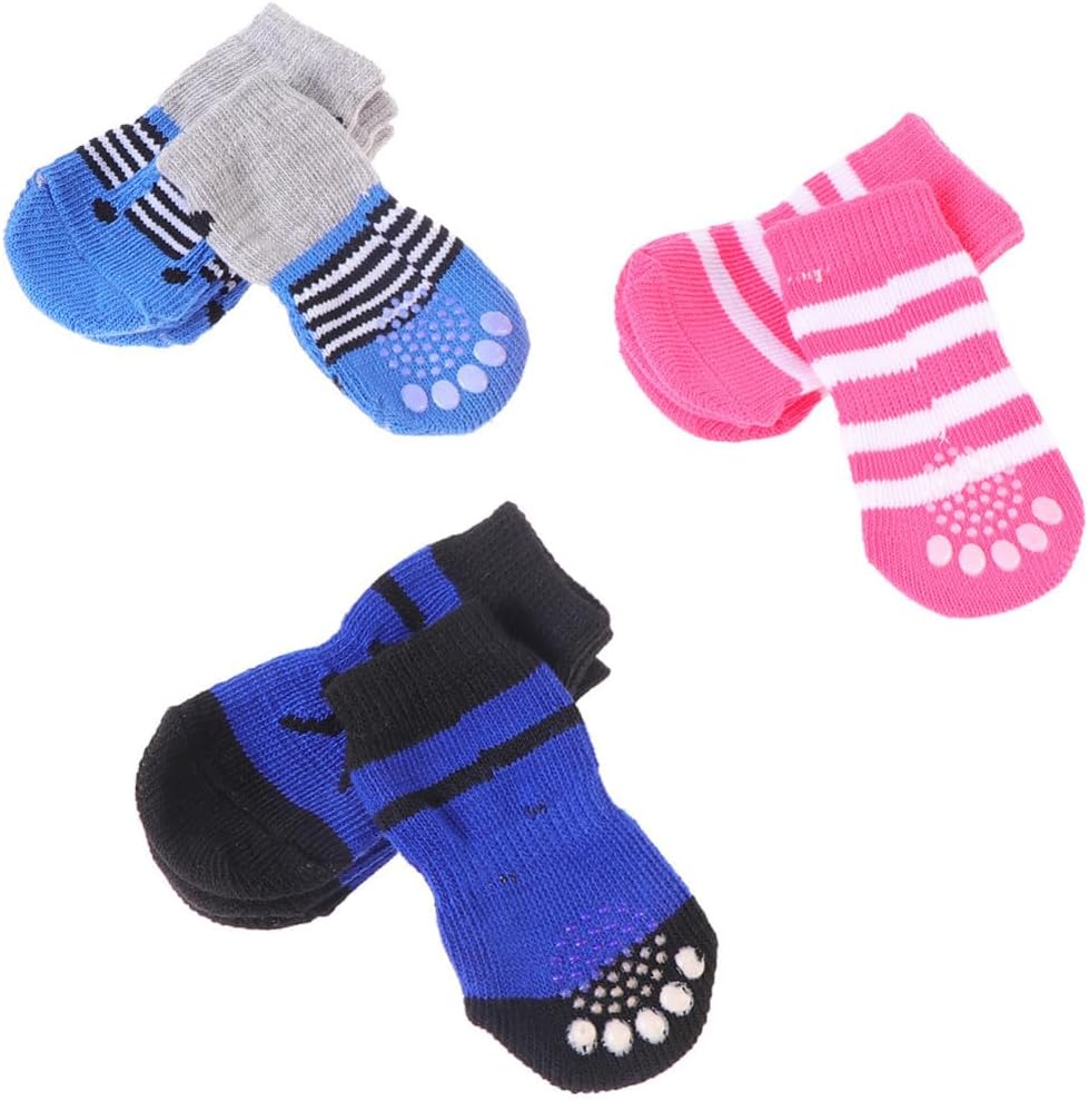 4 Pack Cotton Anti-Slip Pet Socks for Dogs, Non-Slip Ankle Paw Protectors