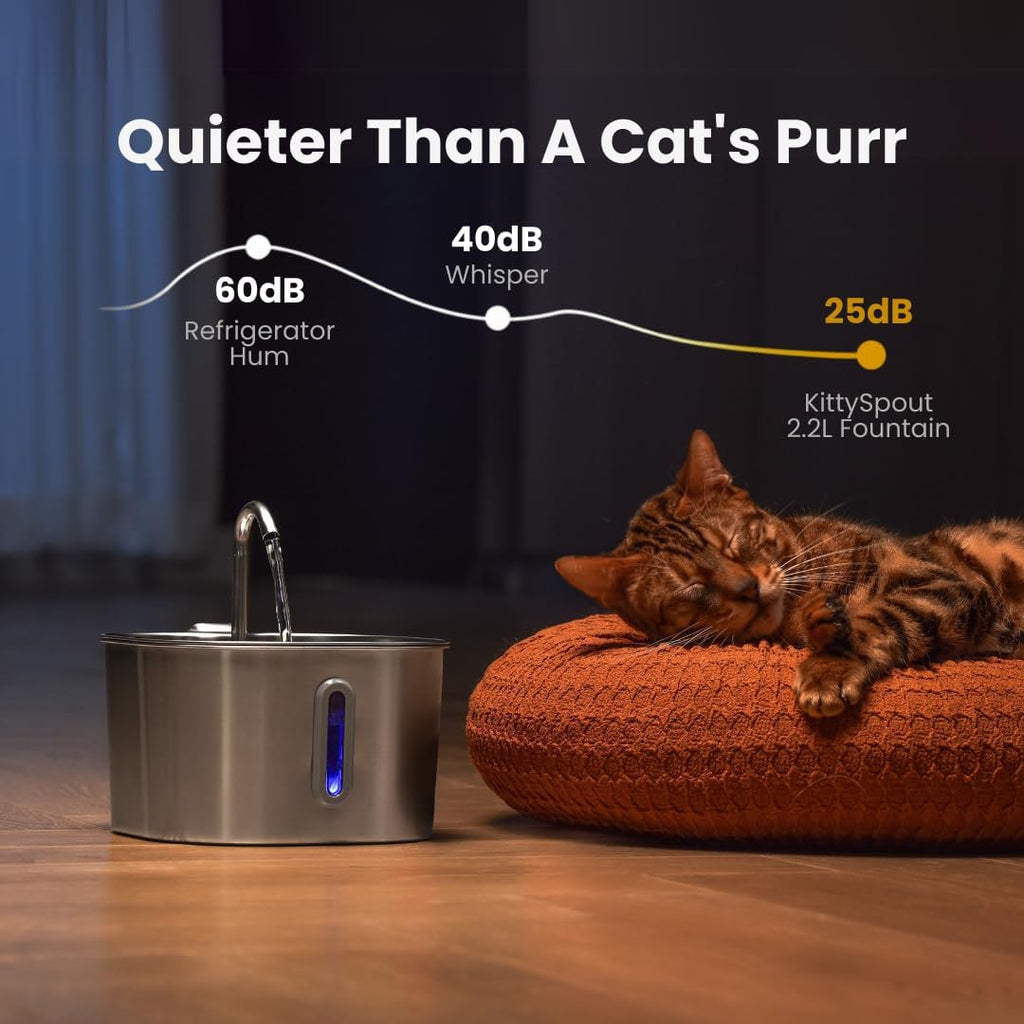 KittySpout Stainless Steel Cat Water Fountain Automatic Drinking Fountain, Quiet Circulating Water Bowl, Dishwasher Safe