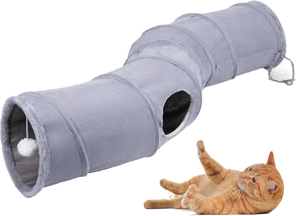 Cat Tunnel, Durable Suede Collapsible Cat Play Tube Toys with Play Ball, Indoor Cat Tunnel for Cat, Puppy, Kitty, Kitten