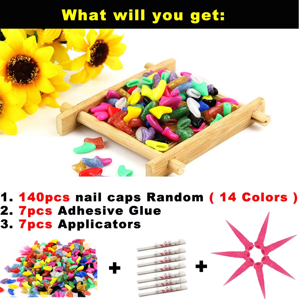 VICTHY 140pcs (14 Colors) Cat Nail Caps, Cat Claw Covers Cat Nail Covers with Adhesives and Applicators (Medium)