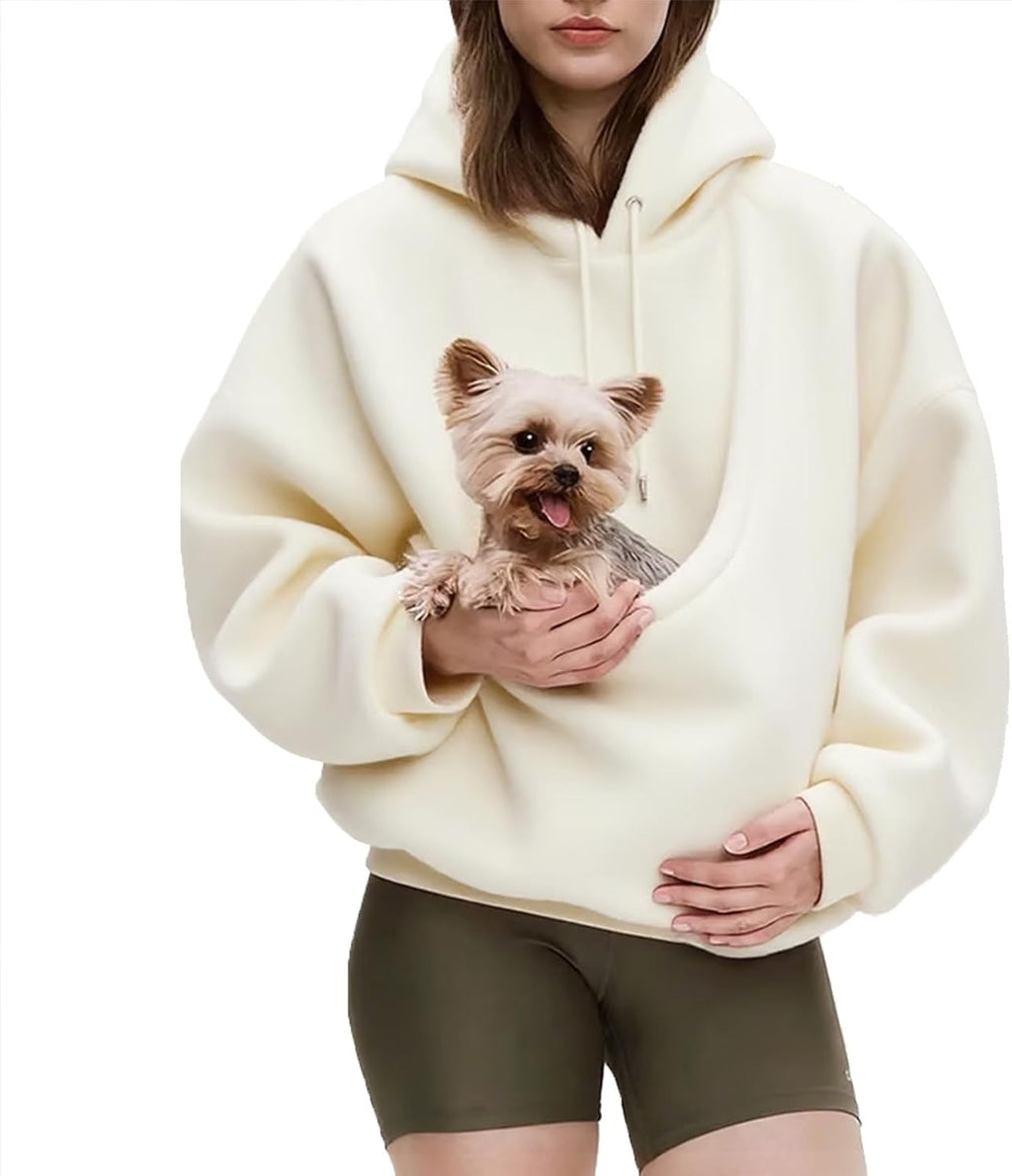 Pet Pouch Hoodie Fleece Cat Dog Carrier Sweatshirt, Blue-M