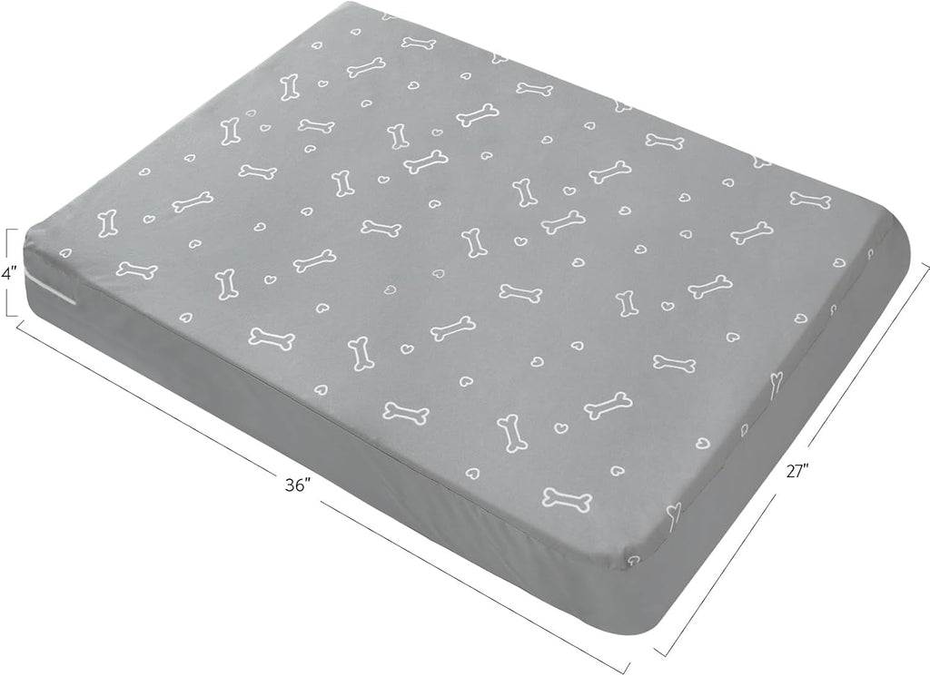 Waterproof Dog Bed Cover, Grey Bone Print 27 x 36 x 4 Inch, Cover Only