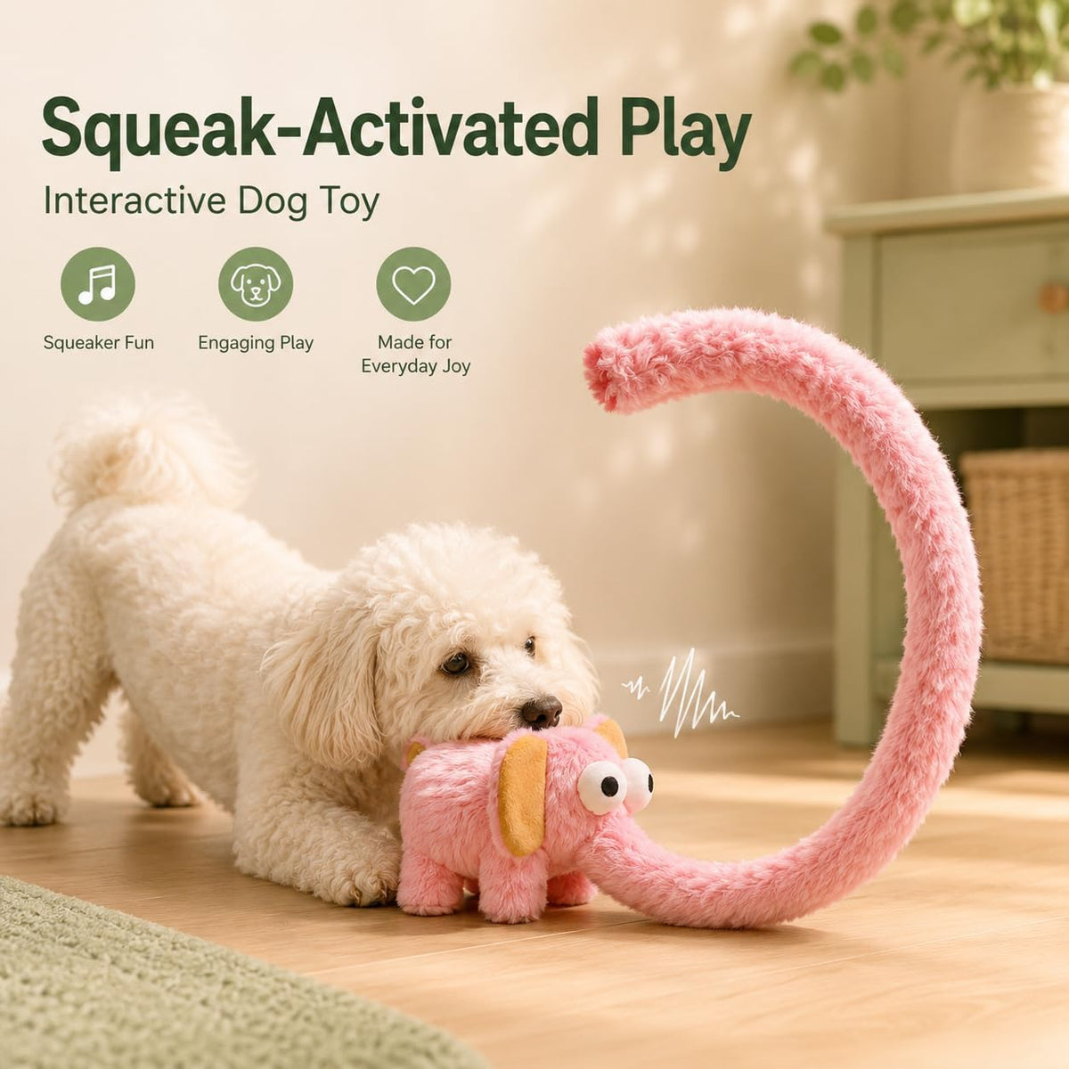 Elephant Squeaky Dog Toy, 26.0in Interactive Long Trunk Toy, 1 Pack (Blue)
