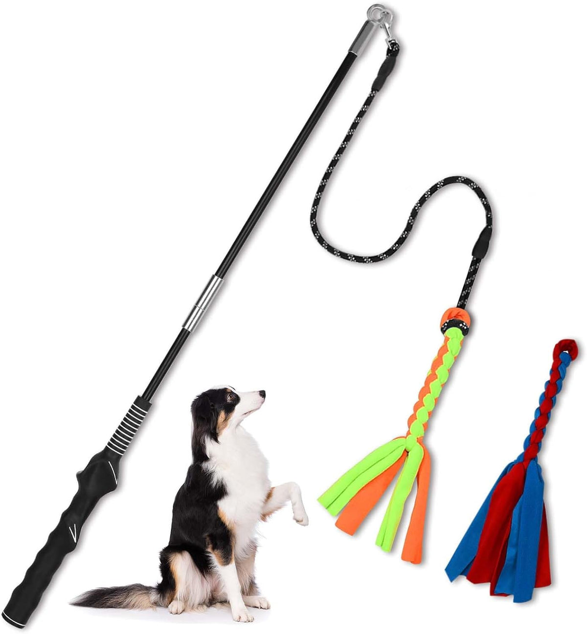 Flirt Pole for Dogs, Interactive Dog Toys Teaser Wand Play Pole with Fleece Rope Lure Chewing Toy for Small Medium Large
