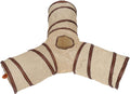 Collapsible Cat Play Tunnel Toy 3 Way 4 Hole Beige Polyester