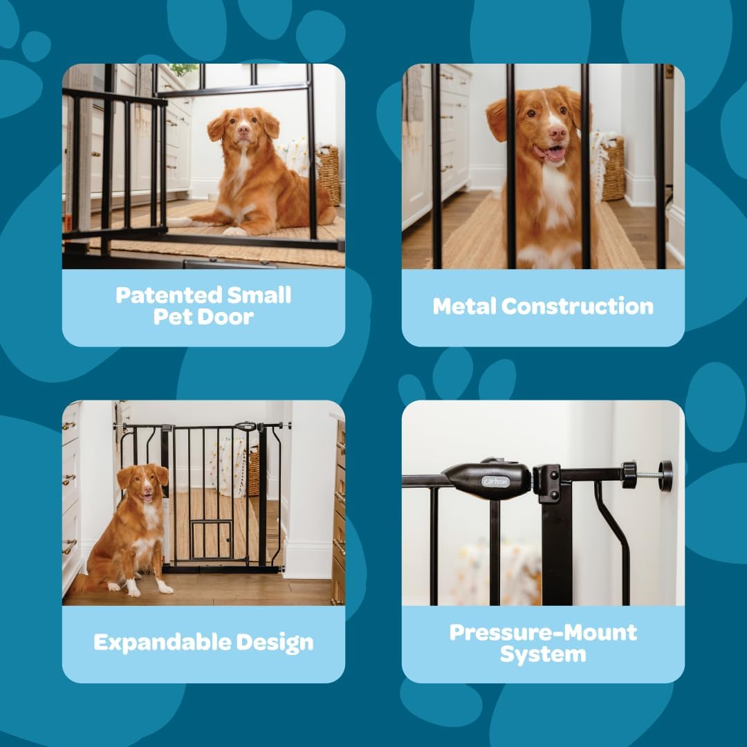 Carlson 29–36.5" Extra Wide Walk-Thru Dog Gate with Small Pet Door, Black