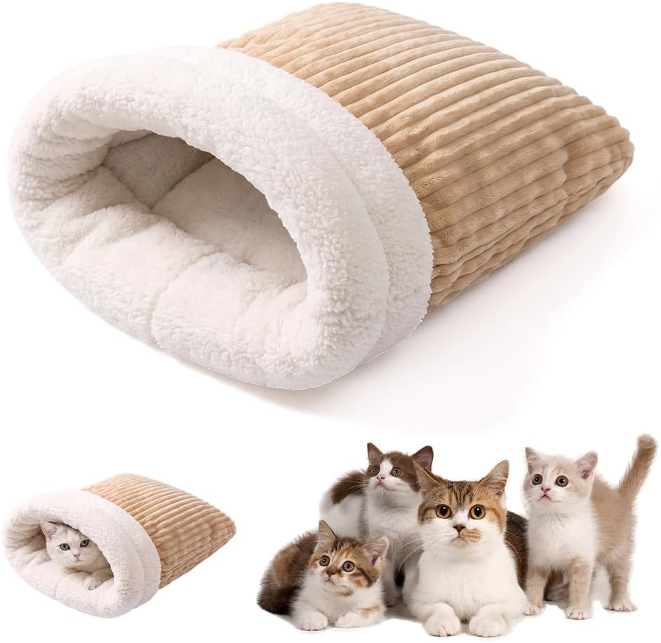 Cat Sleeping Bag for Indoor Cats, Plush Cave Bed, Machine Washable