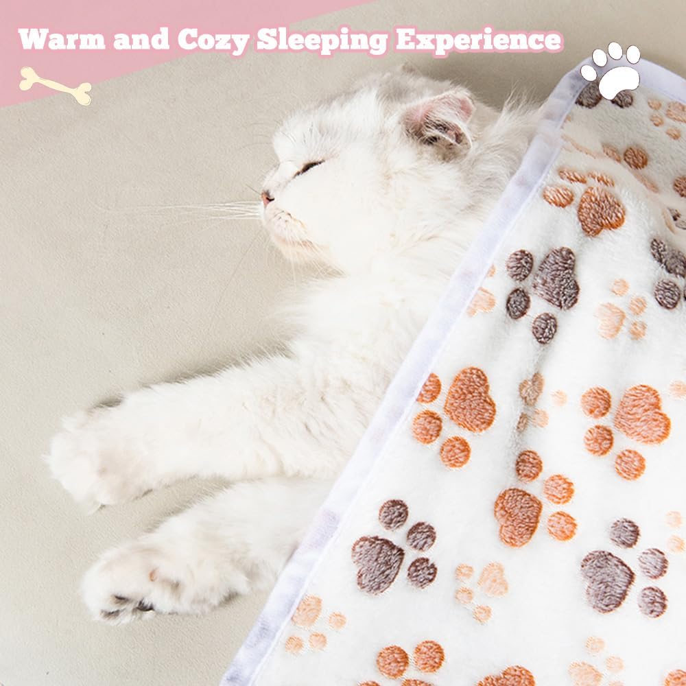 12 Pcs Small Dog Blanket Fleece Puppy Blankets Washable Pet Blankets for Cats Soft Flannel Paw Printed Throw for Guinea 