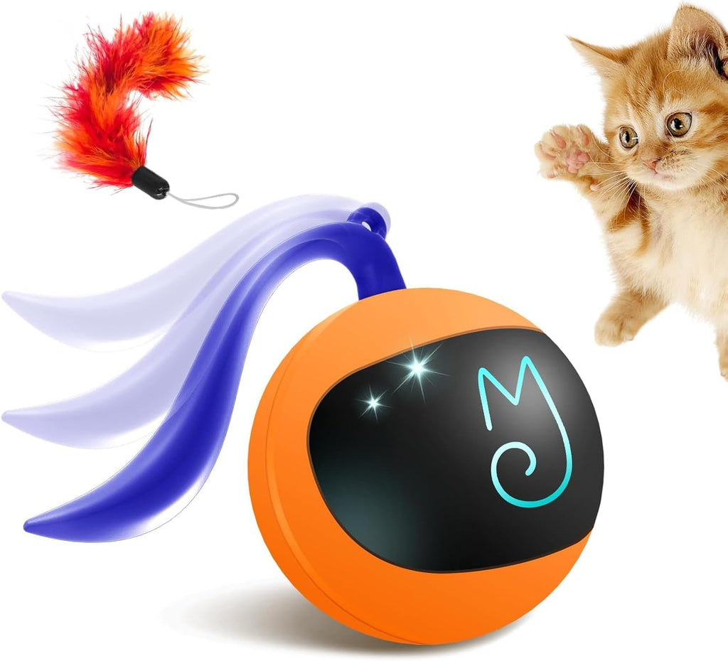 Migipaws Interactive Cat Ball Toy Set, Fun Tracker, Automatic Rolling Chase Ball with Fluffy Tail, A Small Mice, Recharg