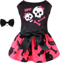 CuteBone Halloween Dog Dress Skulls Velvet for Small Dogs Girl Puppy Dresses Pink Dog Clothes