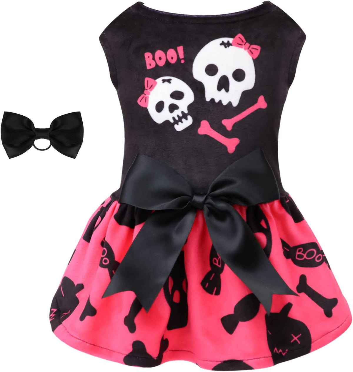 CuteBone Halloween Dog Dress Skulls Velvet for Small Dogs Girl Puppy Dresses Pink Dog Clothes