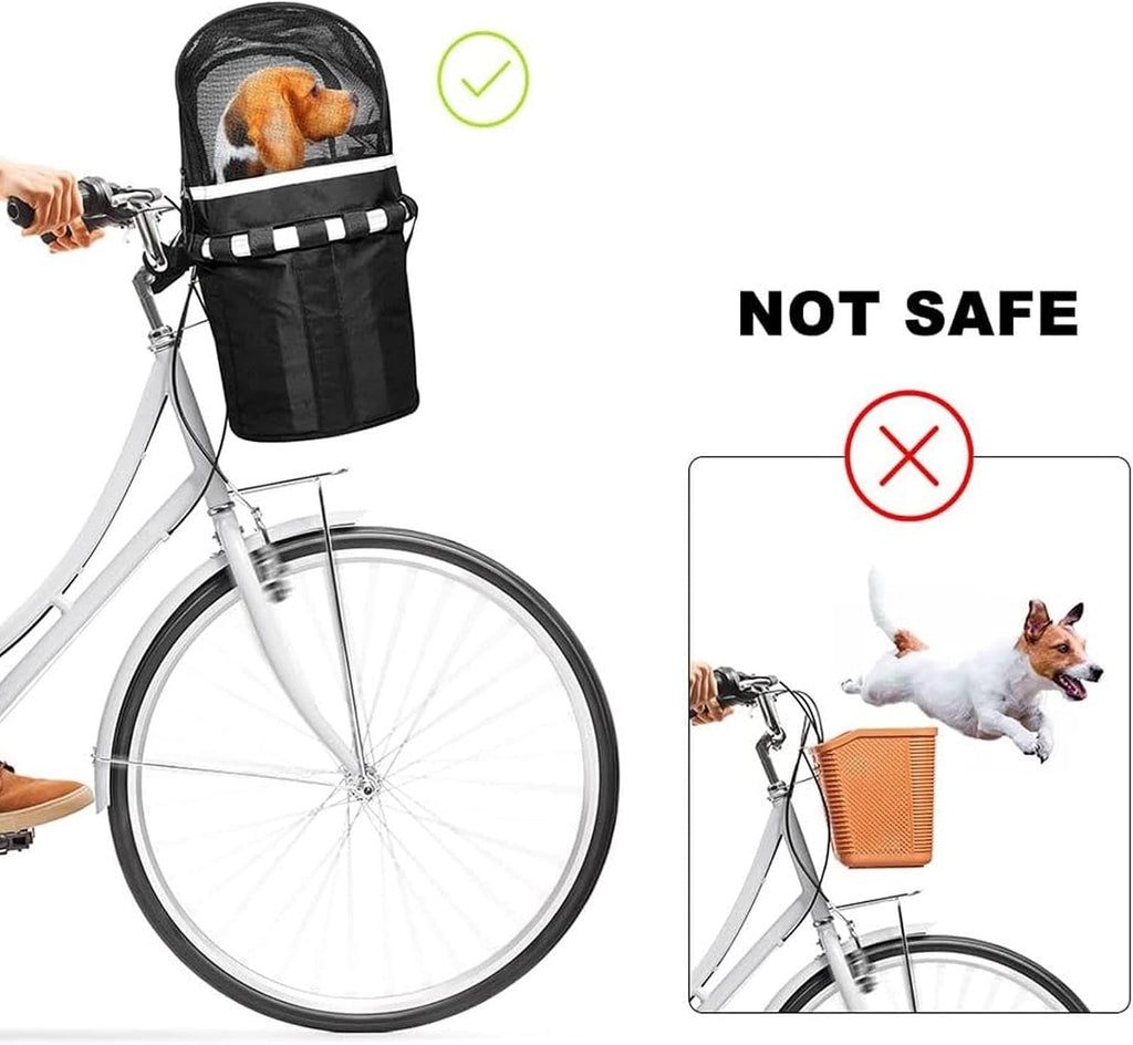 Pet Bicycle Basket with Mesh Window, Waterproof Lining