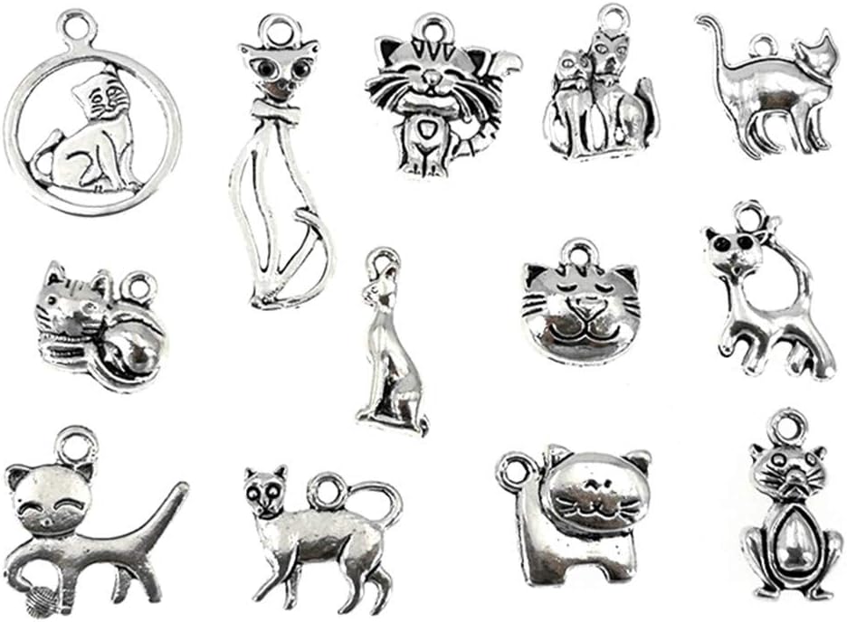 Assorted Cats Pet Charm Pendant for DIY Jewelry Making Accessaries(42pcs,Antique Silver)