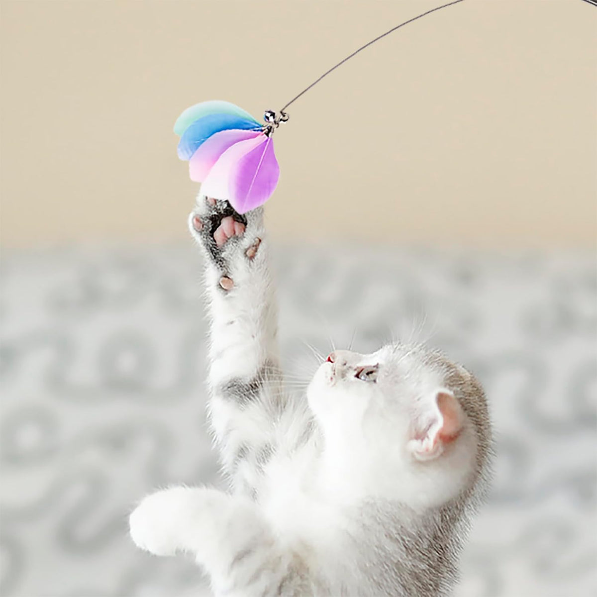 JXFUKAL Cat Feather Toy Refills, 6Pcs Simulation Bird Mouse Bee Worm Feather Cat Lures Wand Attachment Replacement for K