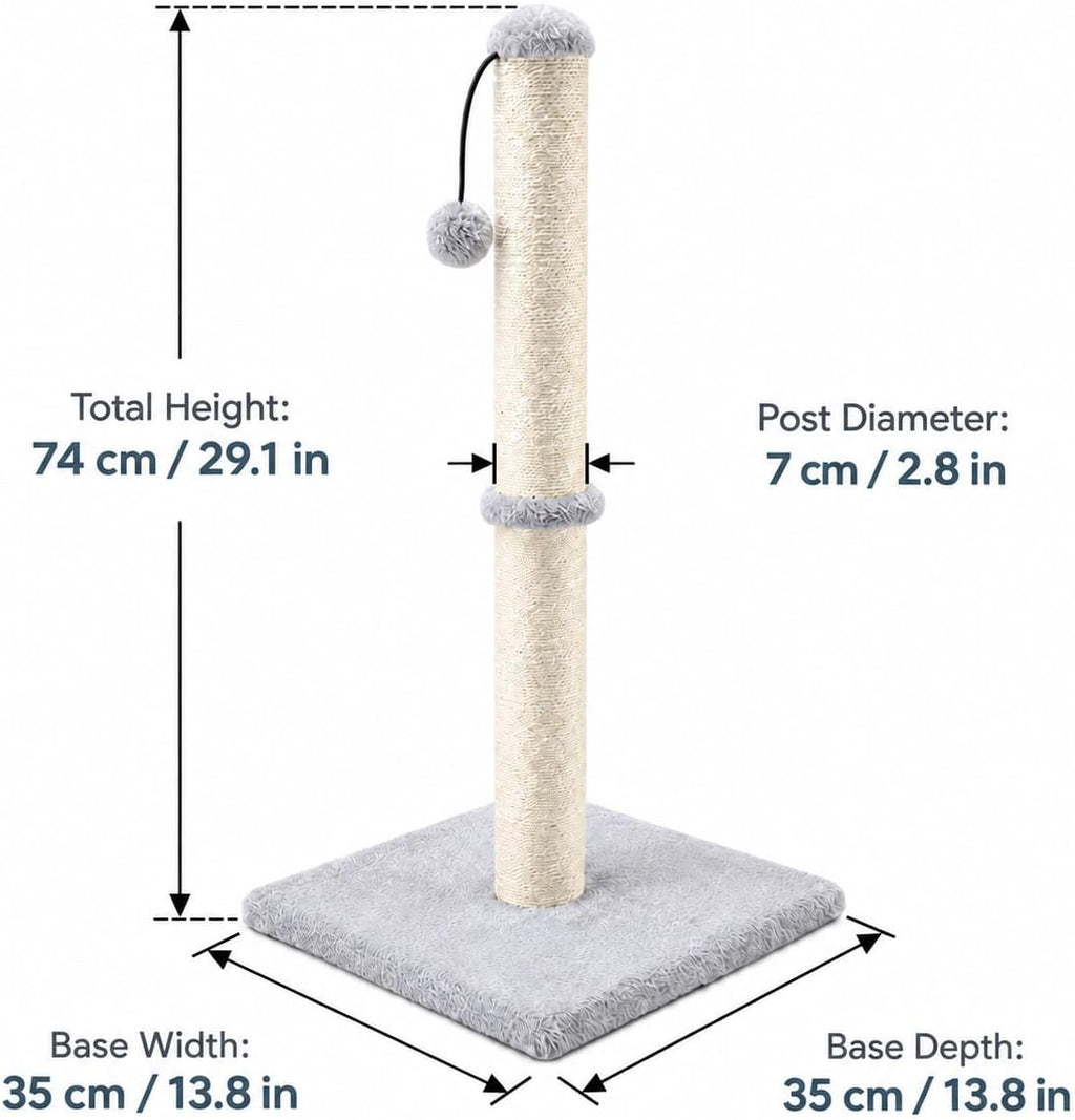 Dimaka 29" Tall Cat Scratching Post with Sisal Rope, Grey