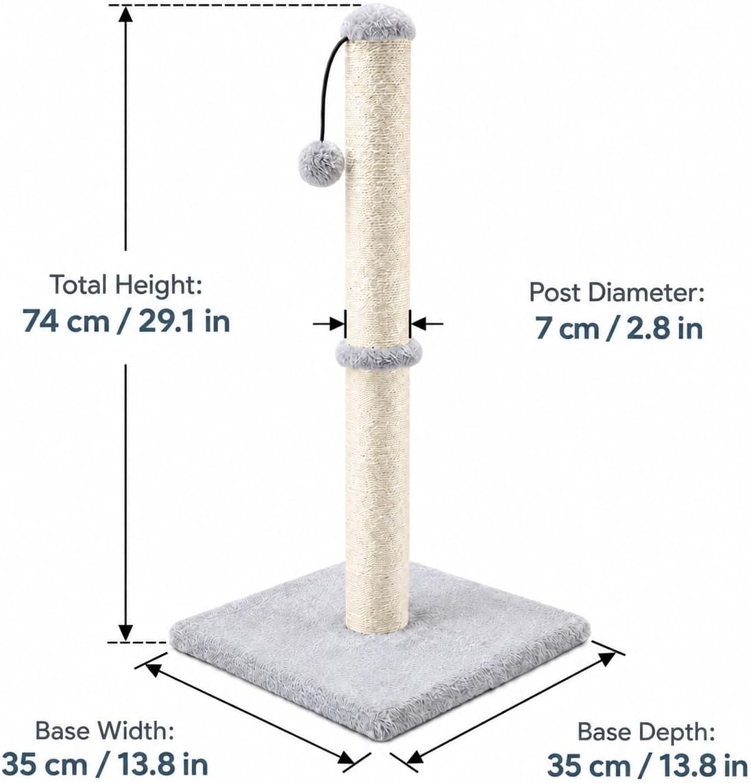 Dimaka 29" Tall Cat Scratching Post with Sisal Rope, Grey
