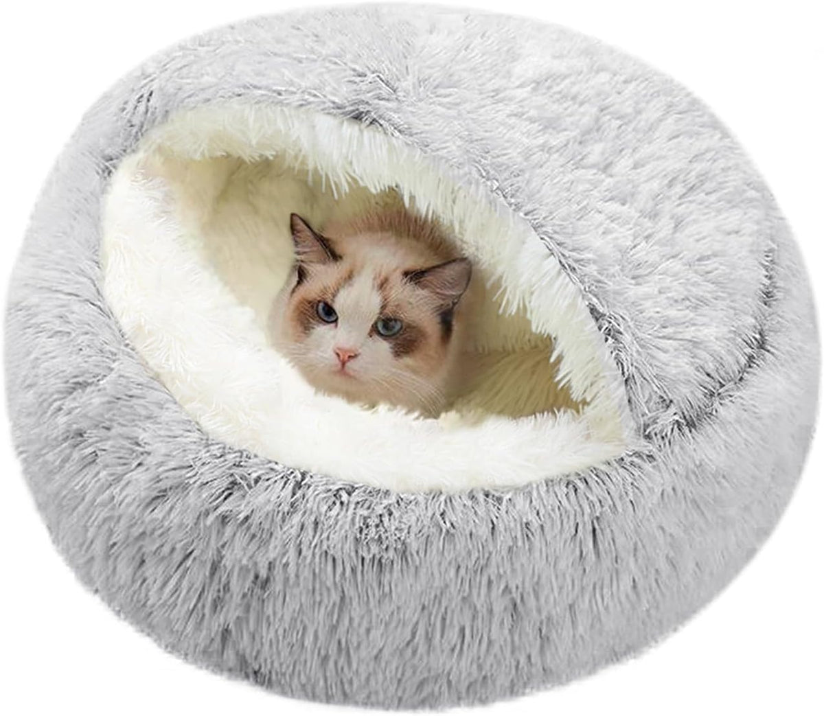 SUOXU Anti-Anxiety Cat Bed, Plush Hooded Cave, 20 in Diameter, Suitable for Small to Medium Pets, Pink