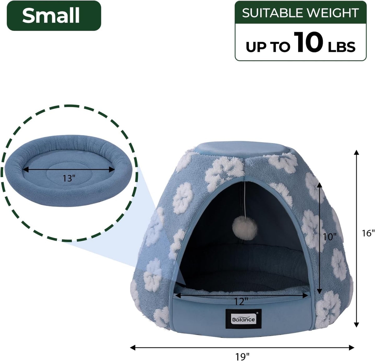 BALANCE Cat Beds for Indoor Cats, 2-in-1 Cat Bed Cave with Anti-Slip Bottom and Ultra-Soft Plush, Cozy Cats House Tent f