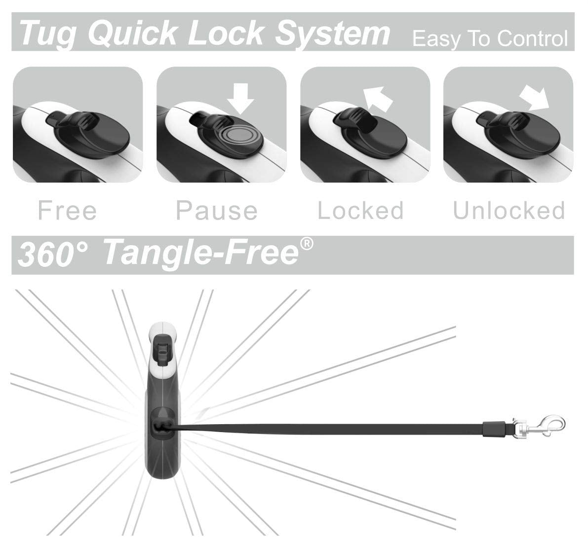 TUG Original Retractable Dog Leash, 16 ft (Medium, White)