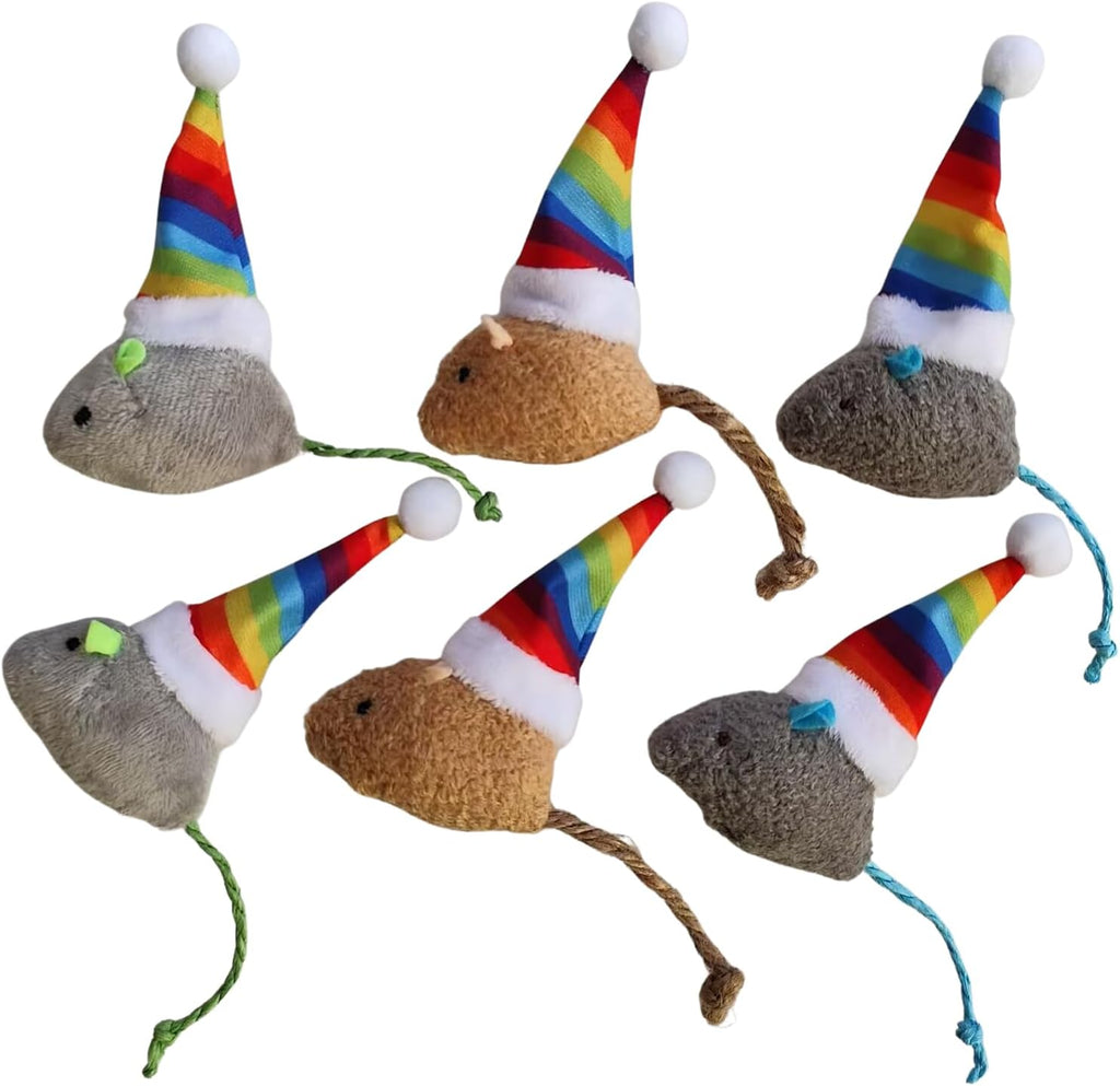 6-Pack Halloween Cat Toys Interactive Toy Witch Magic Hat Costume Plush Mouse Shaped Catnip Toys