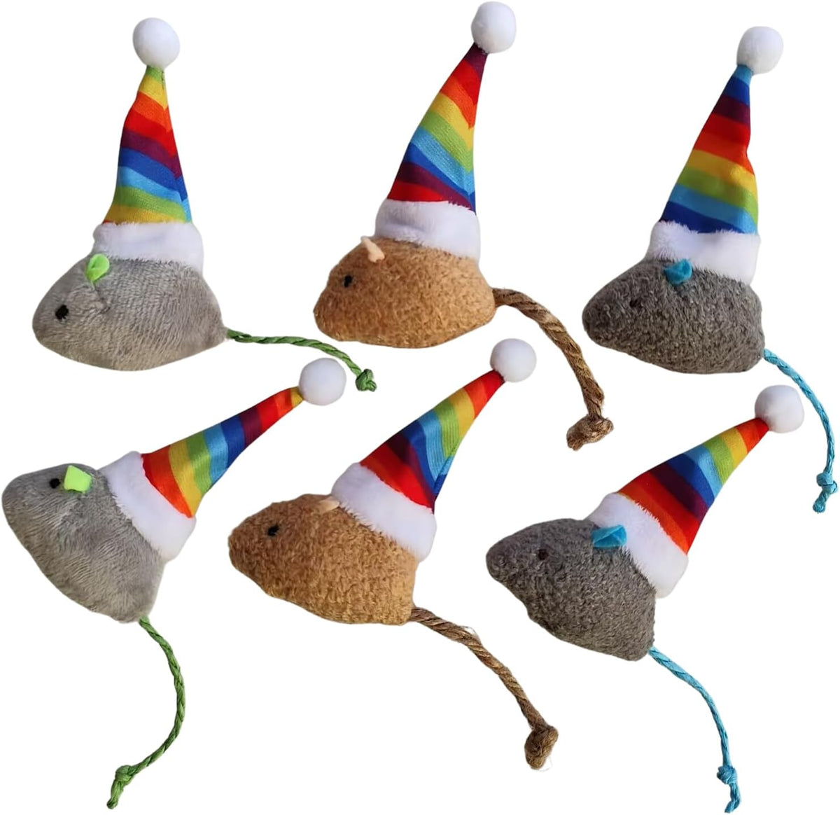 6-Pack Halloween Cat Toys Interactive Toy Witch Magic Hat Costume Plush Mouse Shaped Catnip Toys