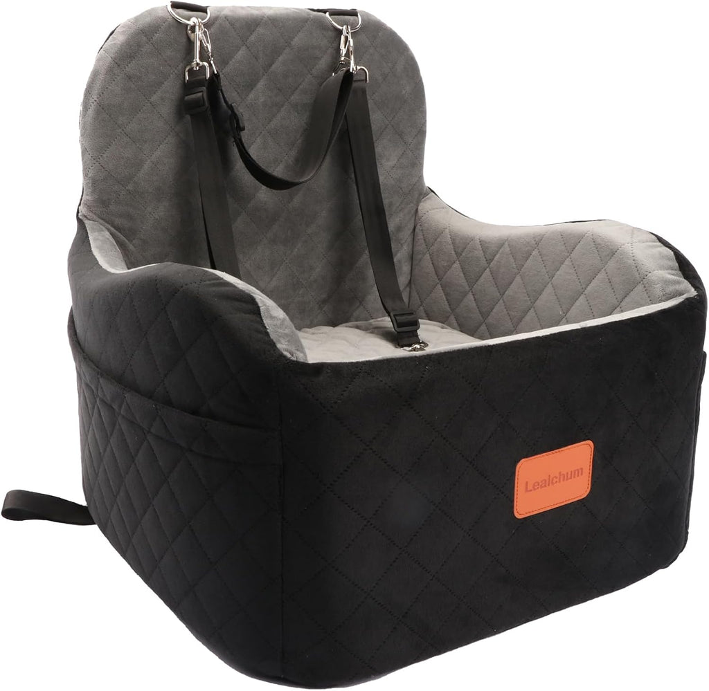 Lealchum Dog Booster Car Seat for Small/Medium Dogs,6in Memory Foam Elevated Cushion,Fully Detachable and Washable,2 Cli